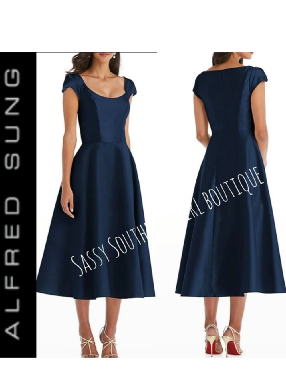 🆕⭐ ALFRED SUNG navy midi cocktail dress